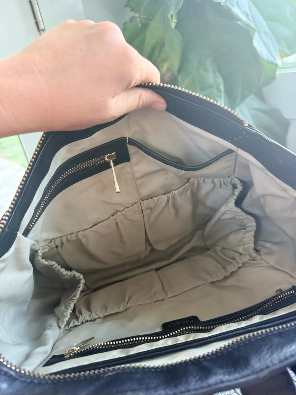 Mina Baie Harper Black Leather Diaper Bag